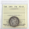 1893 Canada 25-cents ICCS Certified VG10