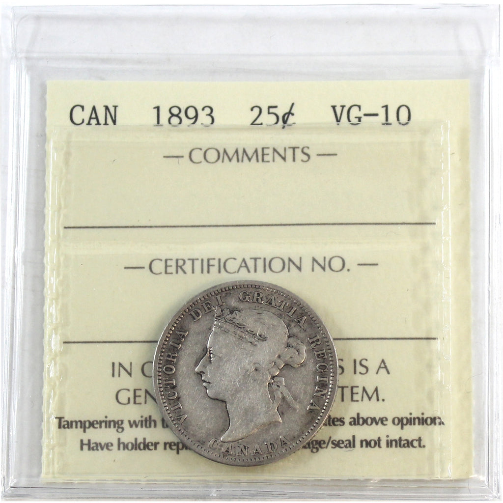 1893 Canada 25-cents ICCS Certified VG10