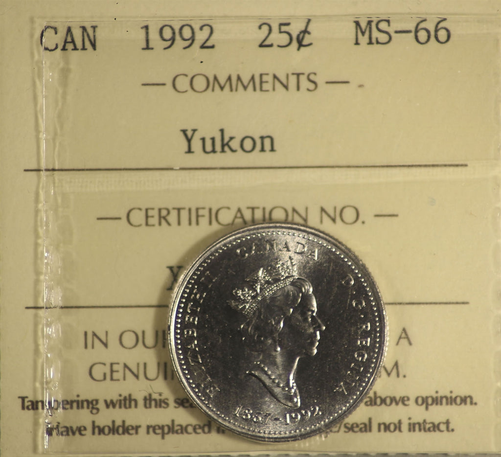 1992 Canada 25-cents ICCS Certified MS66 Yukon