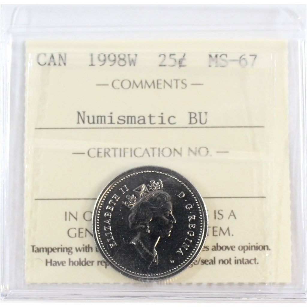 1998W Canada 25-cents ICCS Certified MS67 NBU