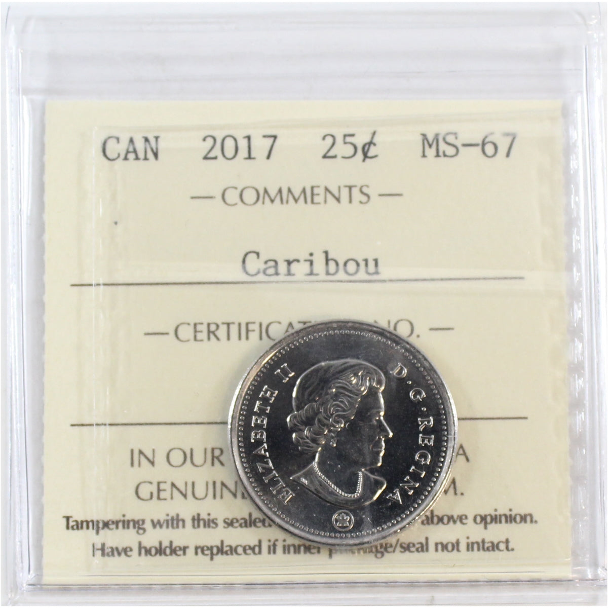 2017 Caribou Canada 25-cents ICCS Certified MS67