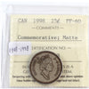 1998 Matte 1908-1998 Commemorative Canada 25-cents ICCS Certified PF-60