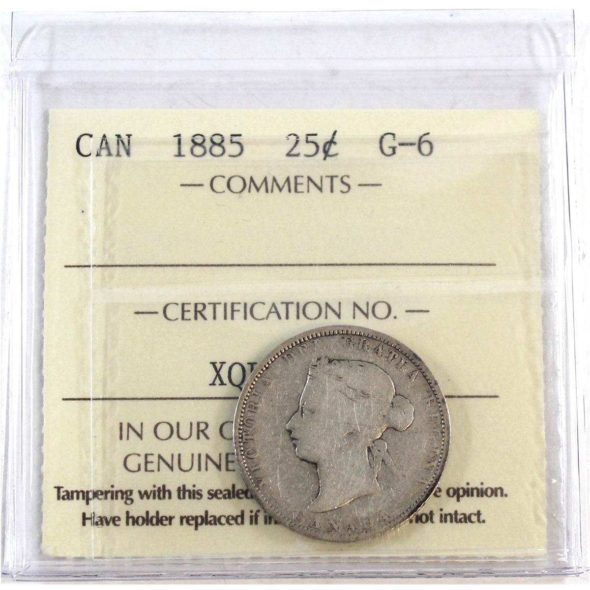1885 Canada 25-cents ICCS Certified G6