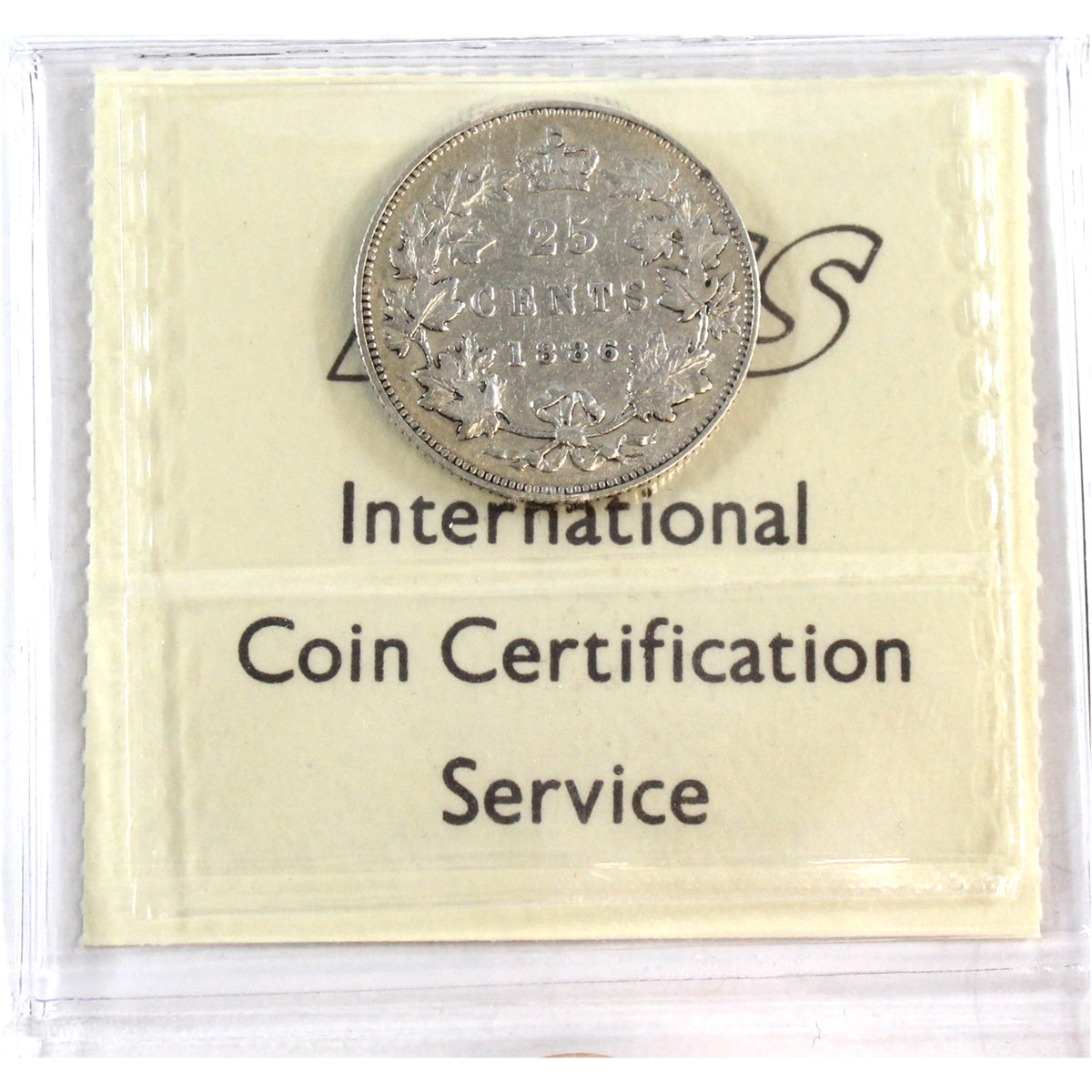 1886 Short Bough Ends, Obv. 4 Canada 25-cents ICCS Certified F12