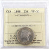1888 Canada 25-cents ICCS Certified VF30