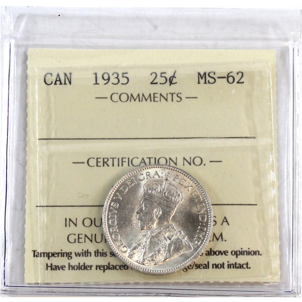 1935 Canada 25-cents ICCS Certified MS62 (XQL 209)