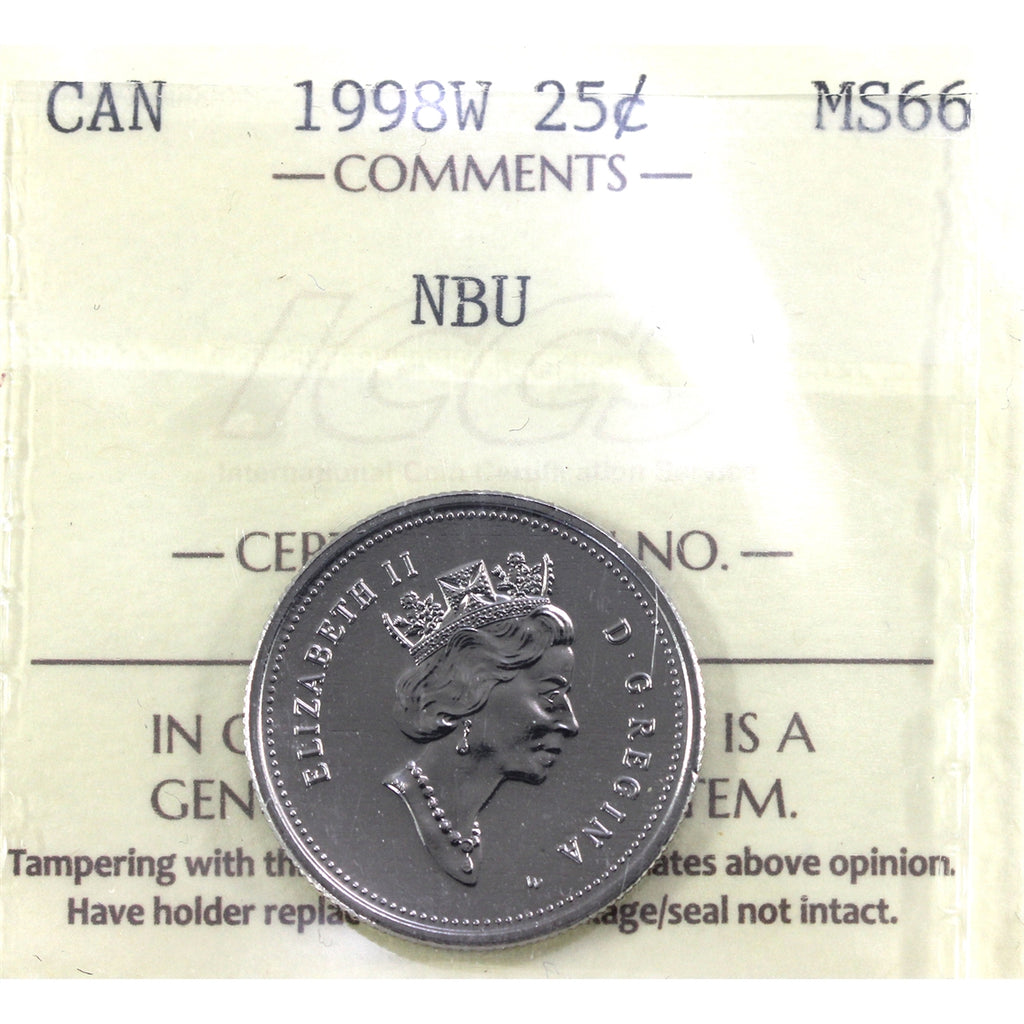 1998W Canada 25-cents ICCS Certified MS66 NBU