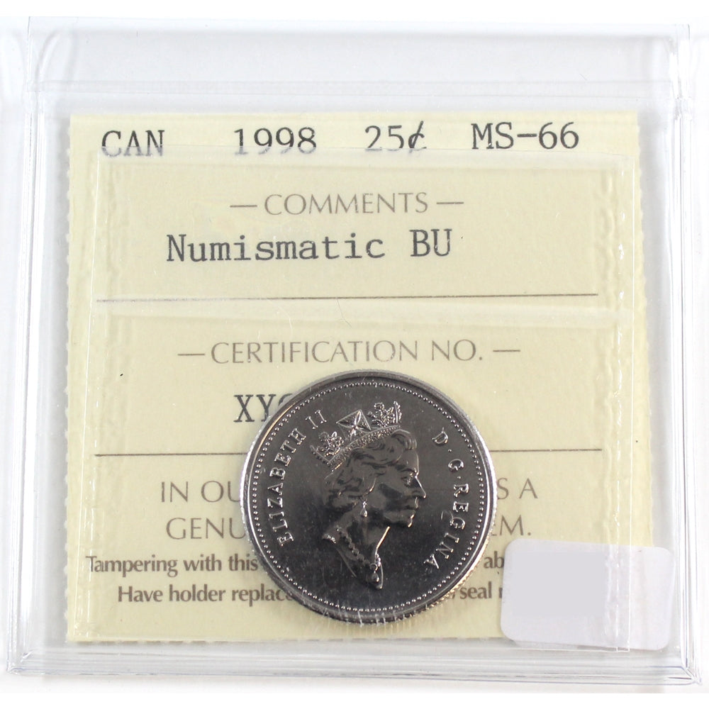 1998 Caribou Canada 25-cents ICCS Certified MS66 NBU