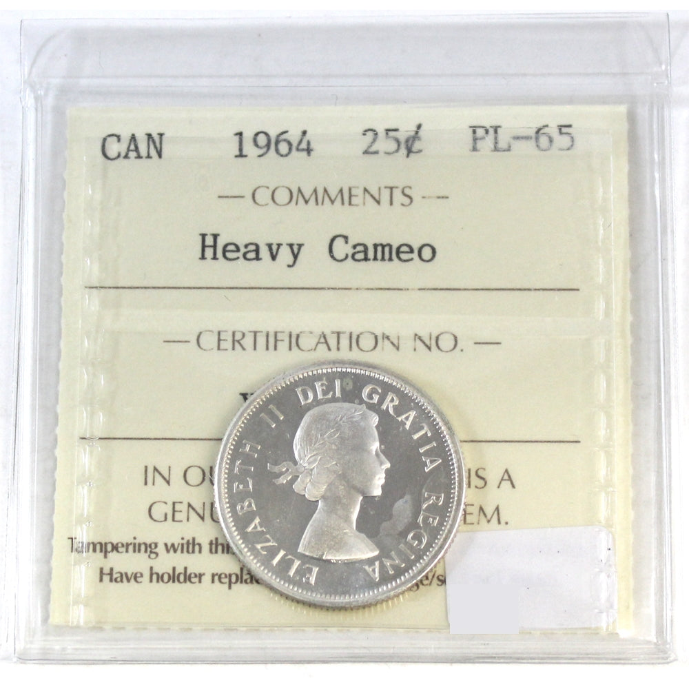 1964 Canada 25-cents ICCS Certified PL-65 Heavy Cameo
