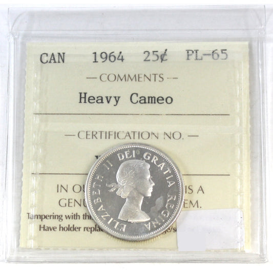1964 Canada 25-cents ICCS Certified PL-65 Heavy Cameo
