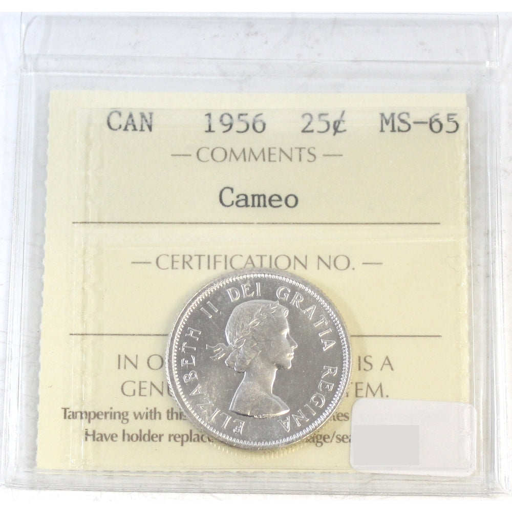1956 Canada 25-cents ICCS Certified MS65 Cameo