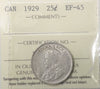 1929 Canada 25-cents ICCS Certified EF45