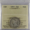 1893 Canada 25-cents ICCS Certified VG8