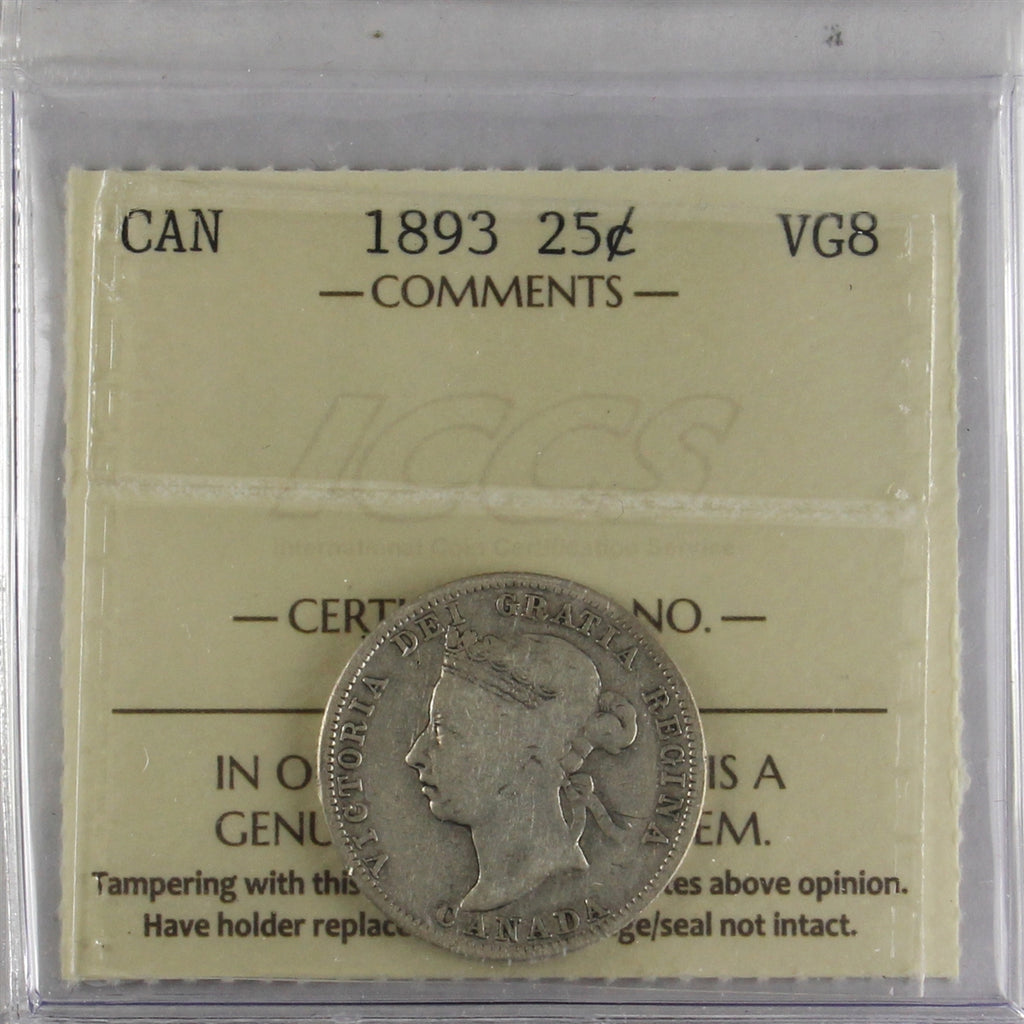 1893 Canada 25-cents ICCS Certified VG8