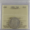 1894 Canada 25-cents ICCS Certified F12