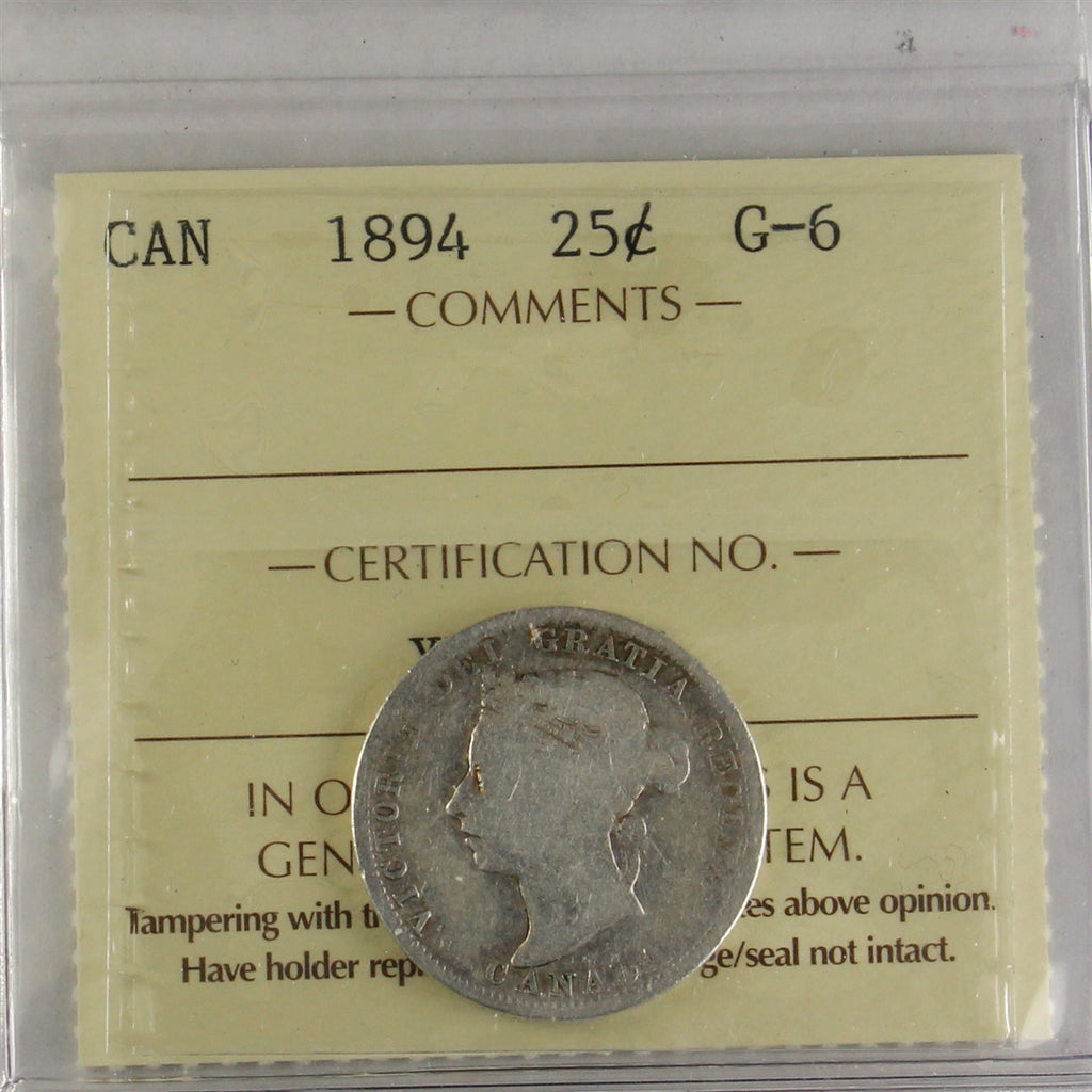 1894 Canada 25-cents ICCS Certified G6