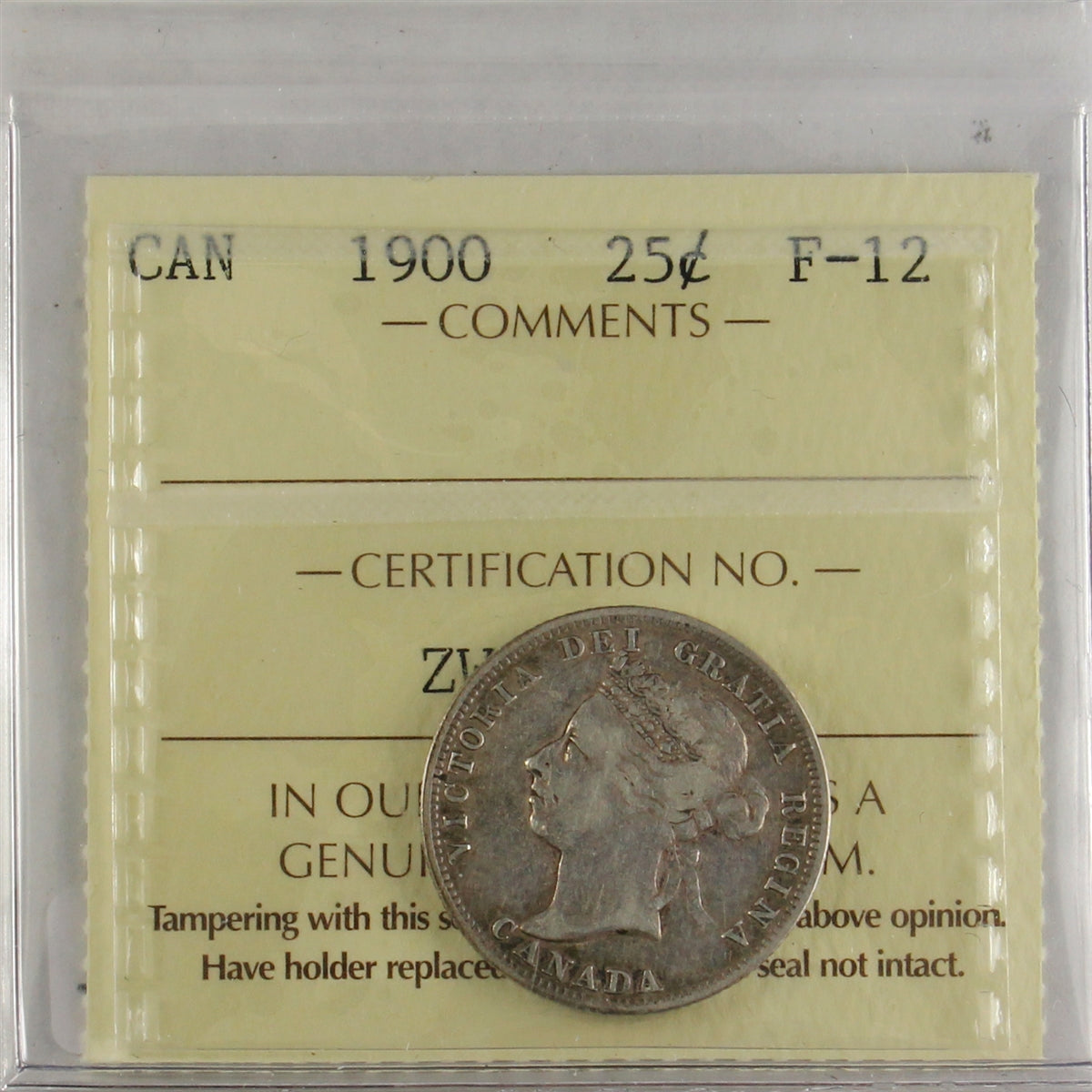1900 Canada 25-Cents ICCS Certified F12