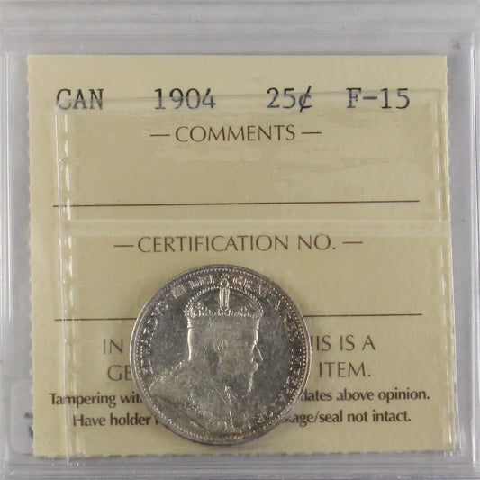 1904 Canada 25-cents ICCS Certified F15