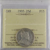 1905 Canada 25-cents ICCS Certified F15