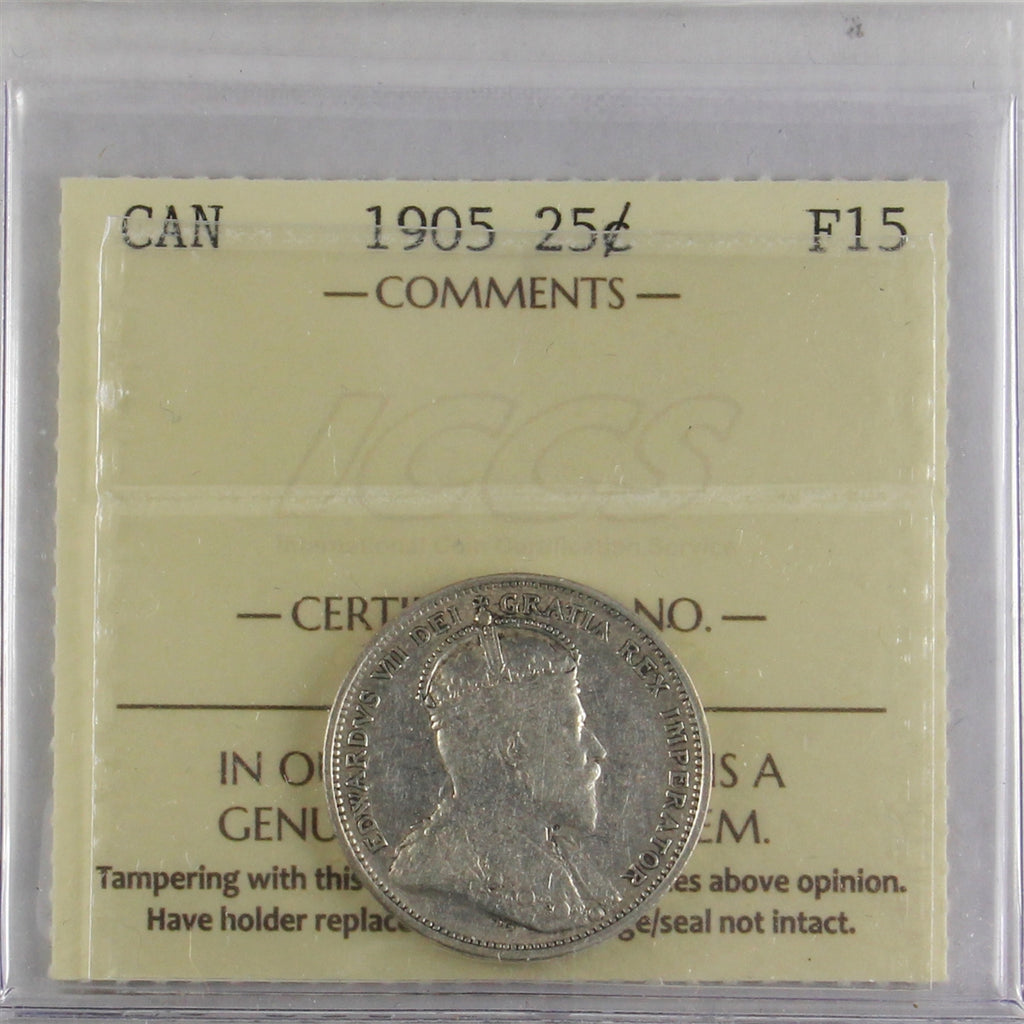 1905 Canada 25-cents ICCS Certified F15