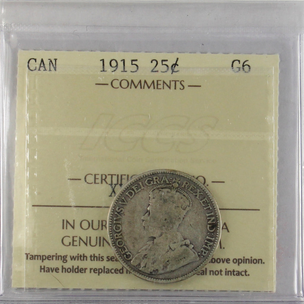 1915 Canada 25-cents ICCS Certified G6