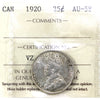 1920 Canada 25-cents ICCS Certified AU-58