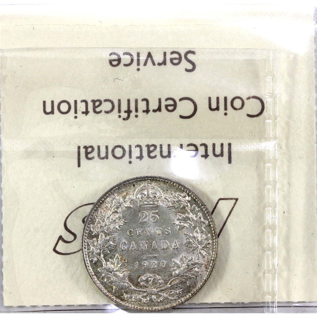 1920 Canada 25-cents ICCS Certified AU-58