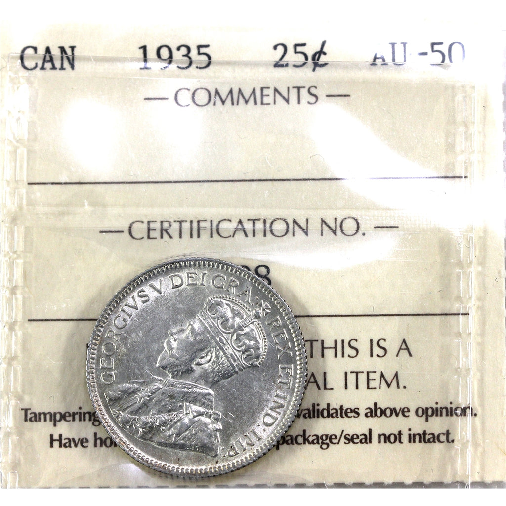 1935 Canada 25-cents ICCS Certified AU50