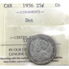 1936 Dot Canada 25-cents ICCS Certified G6