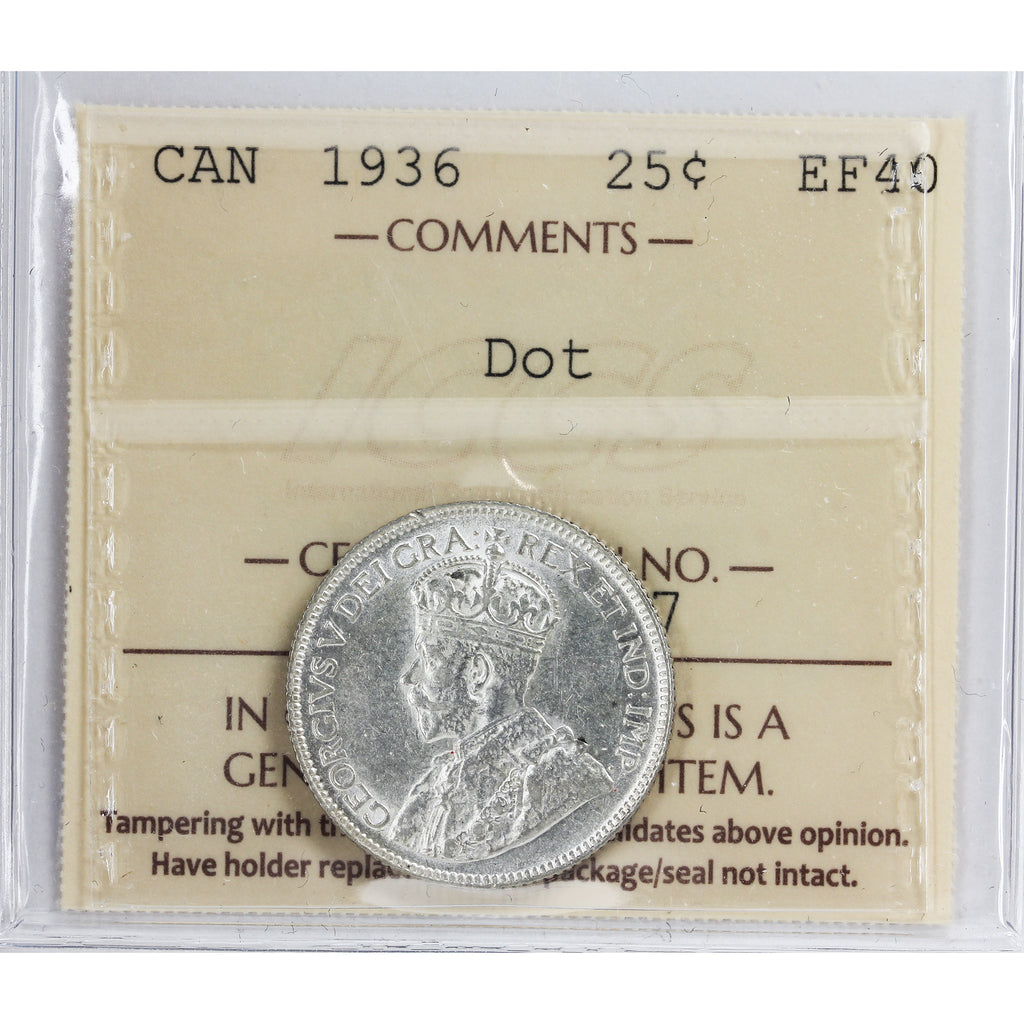 1936 Dot Canada 25-cents ICCS Certified EF40