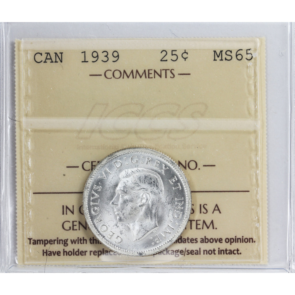 1939 Canada 25-cents ICCS Certified MS65 (XXR 615)