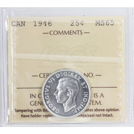 1946 Canada 25-cents ICCS Certified MS65 (XCZ 822)