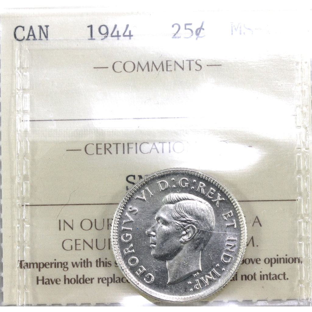 1944 Canada 25-cents ICCS Certified MS60