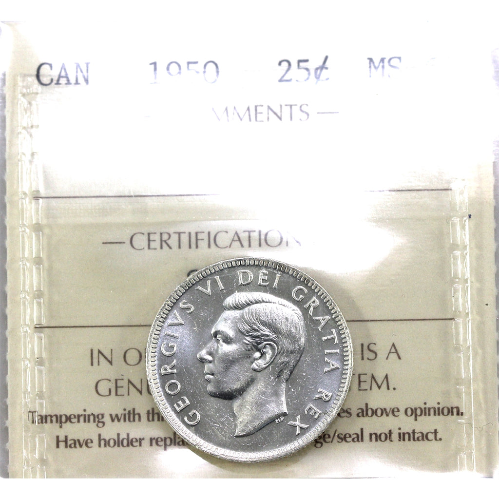 1950 Canada 25-cents ICCS Certified MS62