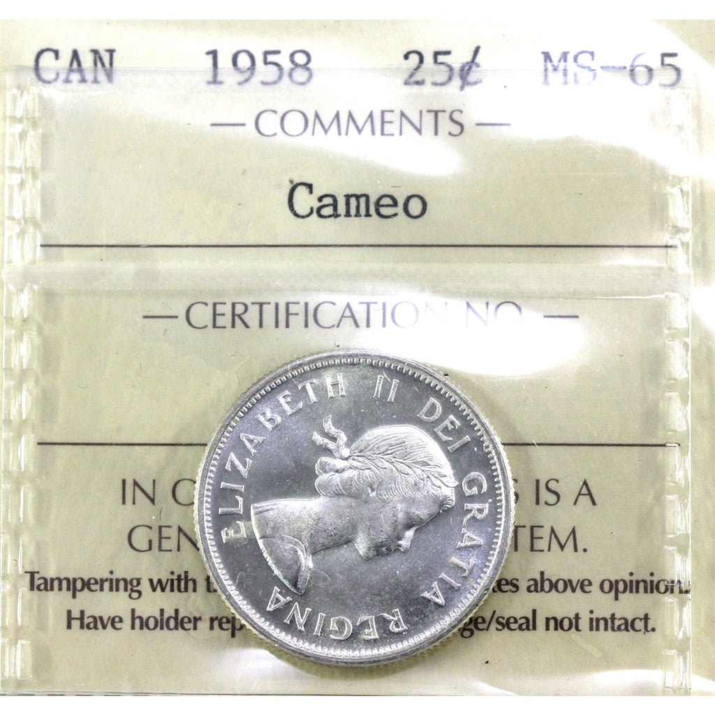 1958 Canada 25-cents ICCS Certified MS65 Cameo