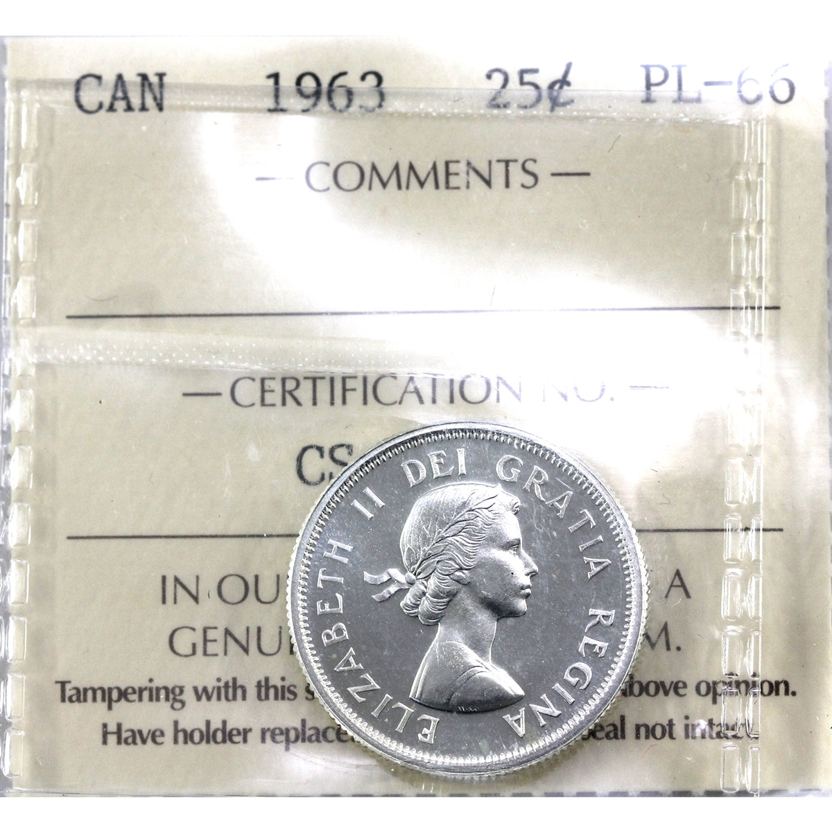 1963 Canada 25-cents ICCS Certified PL66