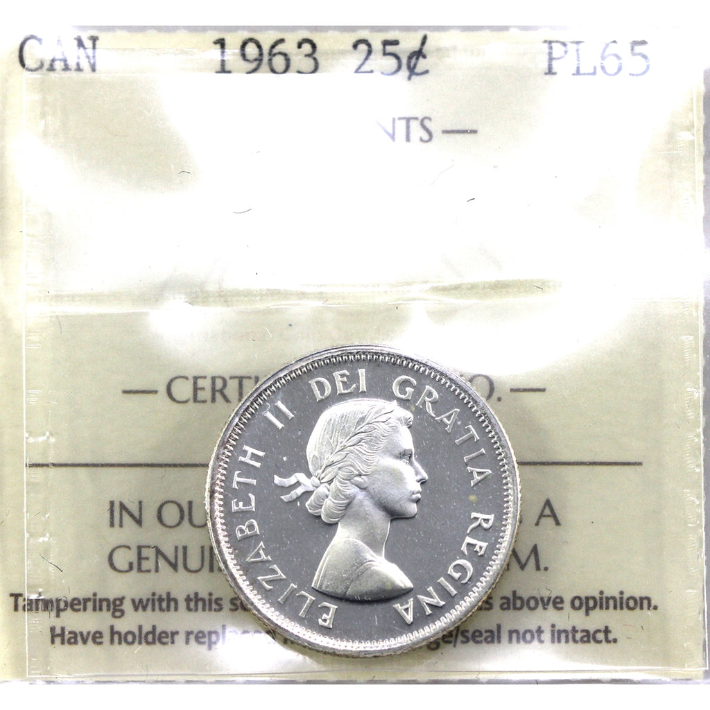 1963 Canada 25-cents ICCS Certified PL-65 Ultra Heavy Cameo