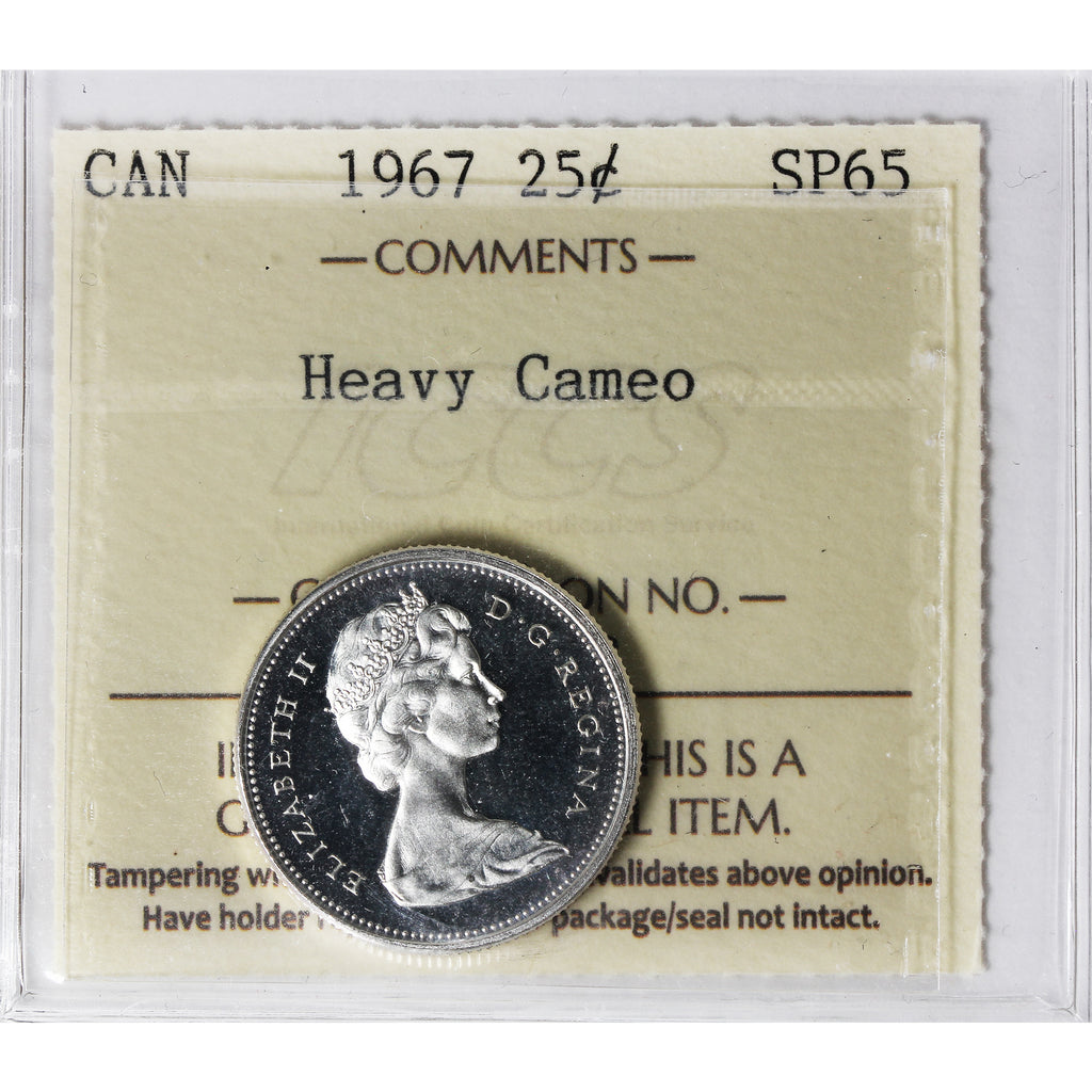 1967 Canada 25-cents ICCS Certified SP-65 Heavy Cameo