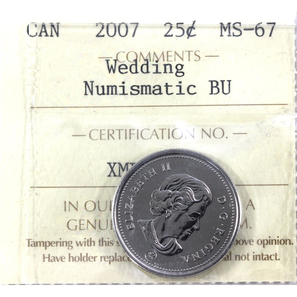2007 Wedding Canada 25-cents ICCS Certified MS67 Numismatic BU