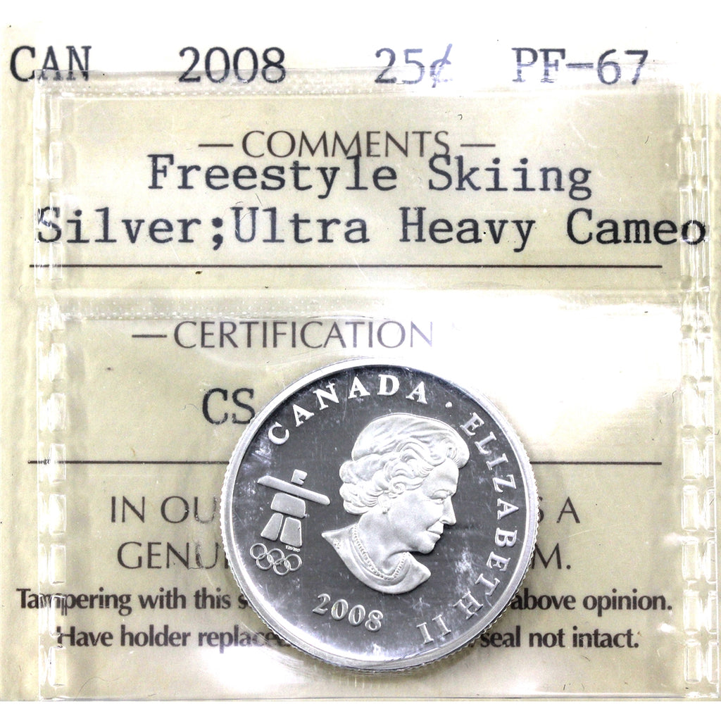 2008 Freestyle Skiing Canada Silver 25-cents ICCS Certified PF-67 Ultra Heavy Cameo