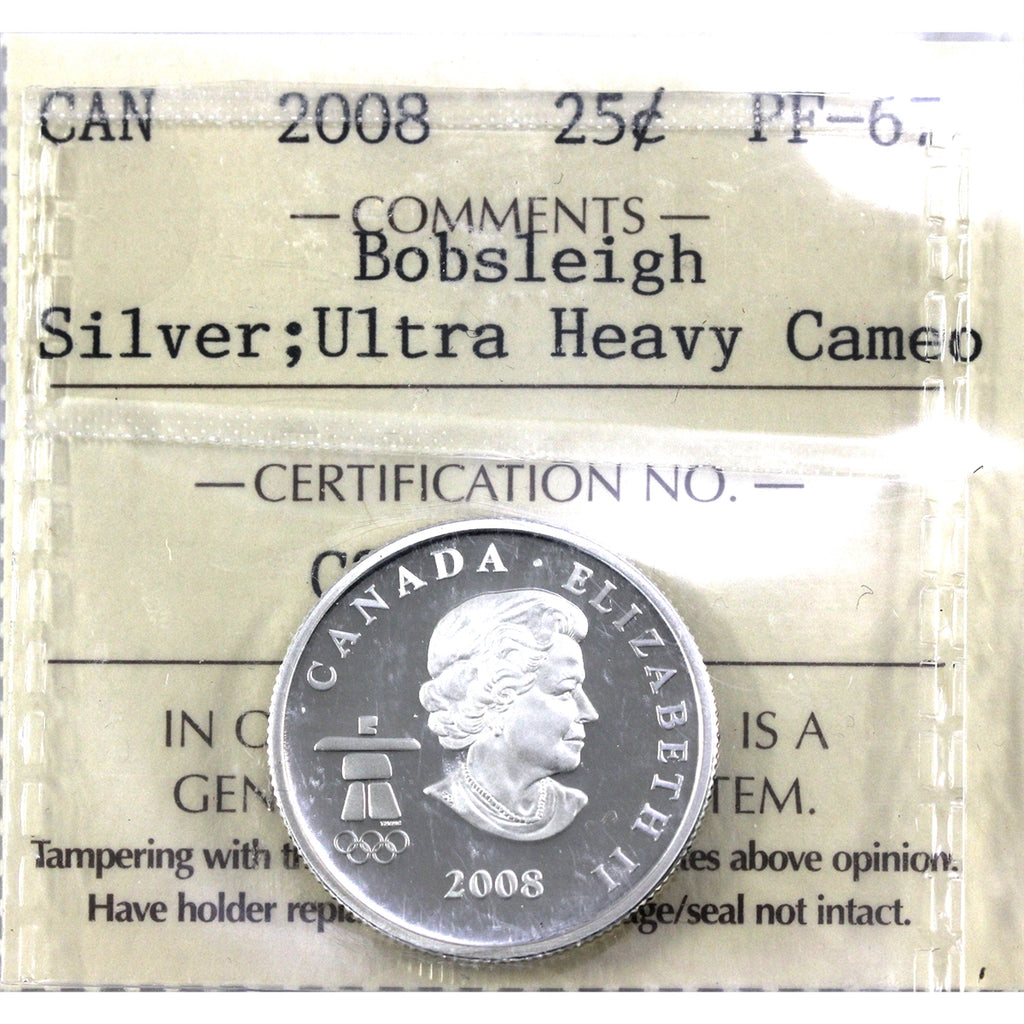 2008 Bobsleigh Canada Silver 25-cents ICCS Certified PF-67 Ultra Heavy Cameo