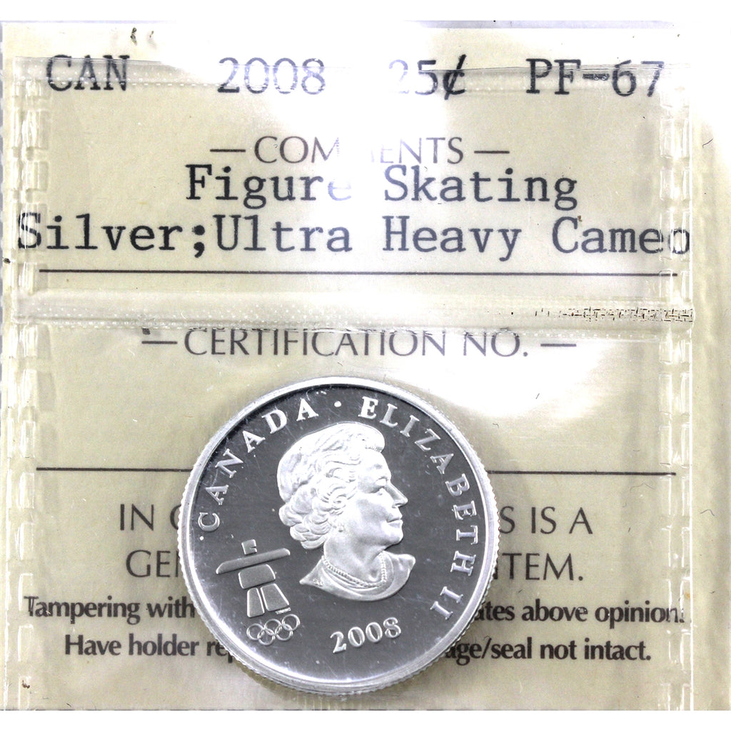 2008 Figure Skating Canada Silver 25-cents ICCS Certified PF-67 Ultra Heavy Cameo