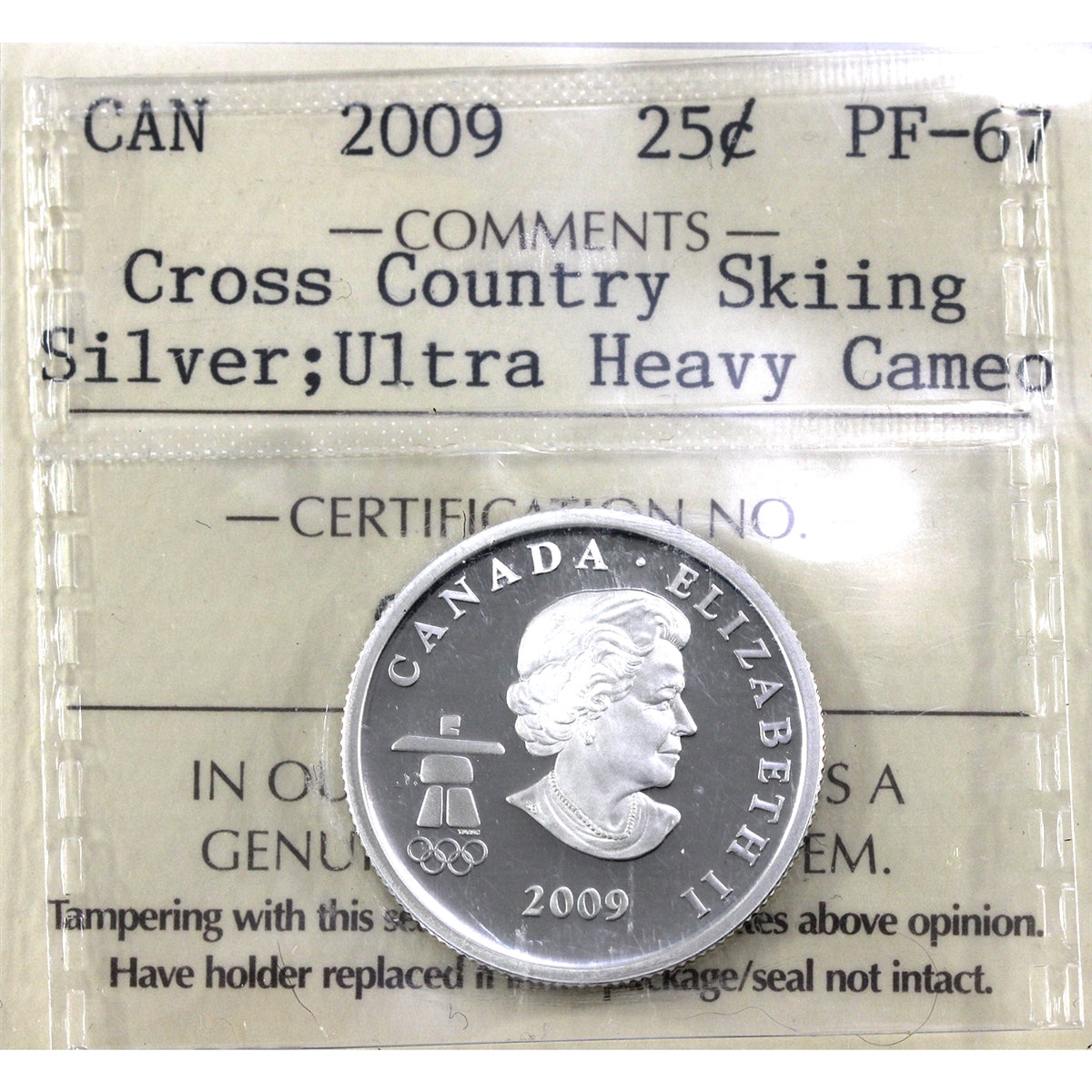 2009 Cross Country Skiing Canada Silver 25-cents ICCS Certified Ultra Heavy Cameo