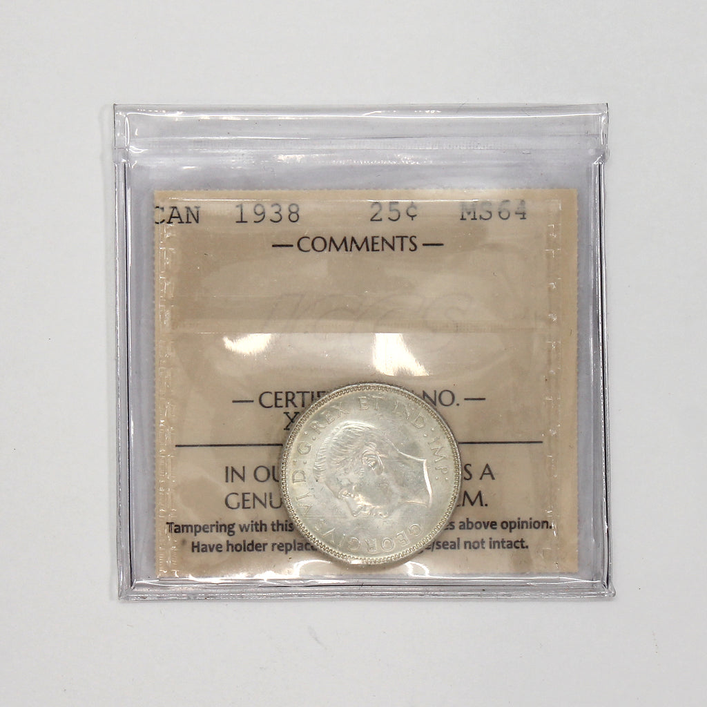 1938 Canada 25-cents ICCS Certified MS64 (XXP 583)