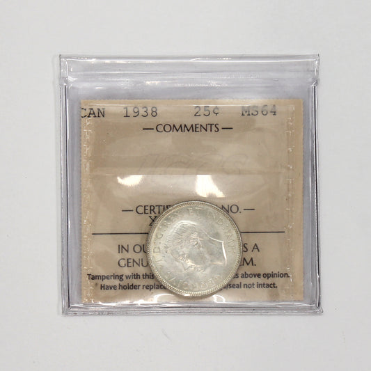 1938 Canada 25-cents ICCS Certified MS64 (XXP 583)