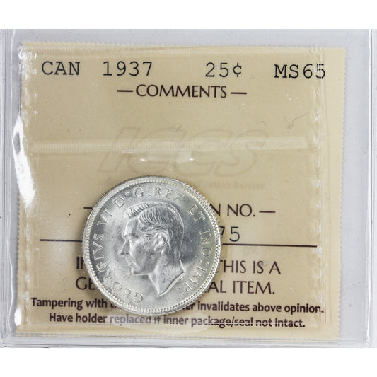 1937 Canada 25-cents ICCS Certified MS65 (XWZ 475)