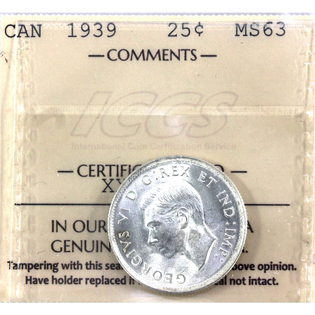 1939 Canada 25-cents ICCS Certified MS63