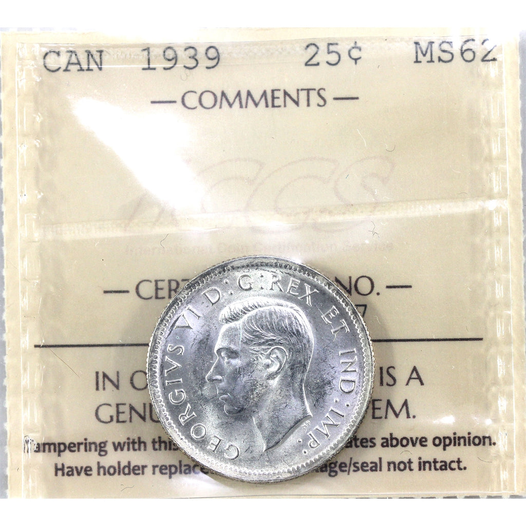 1939 Canada 25-cents ICCS Certified MS62