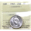 1945 Canada 25-cents ICCS Certified MS64