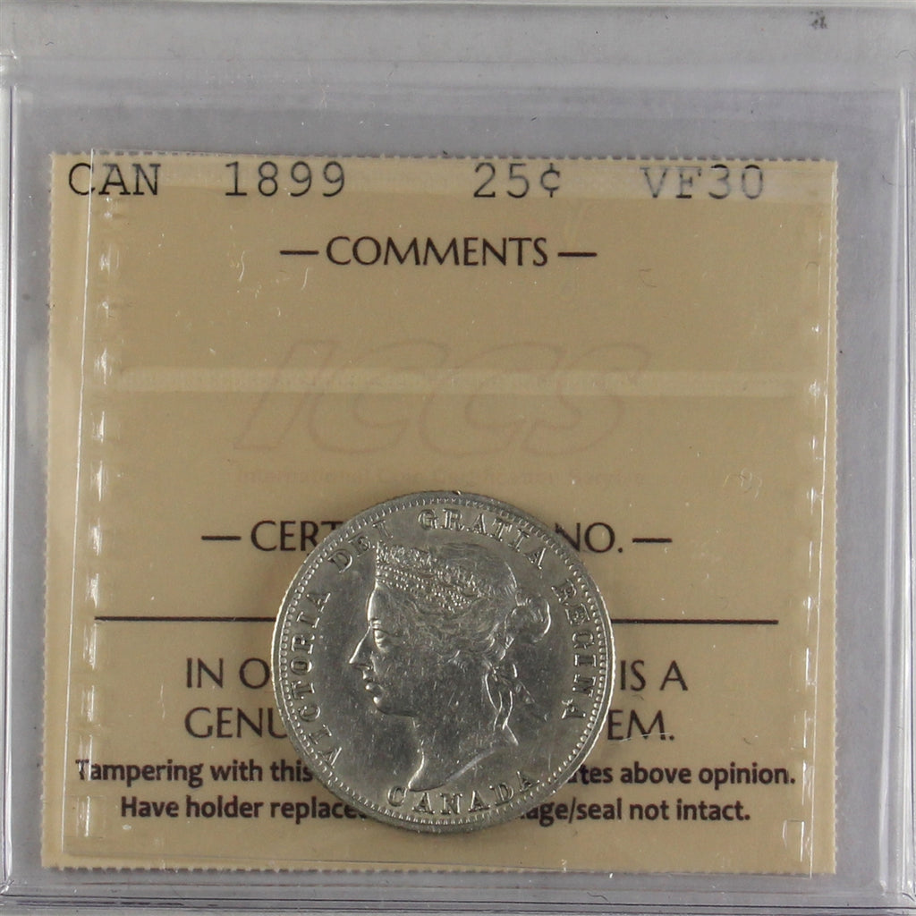 1899 Canada 25-cents ICCS Certified VF30